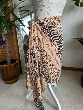 Animal Print Wrap Skirt/Scarf - Tan & Black